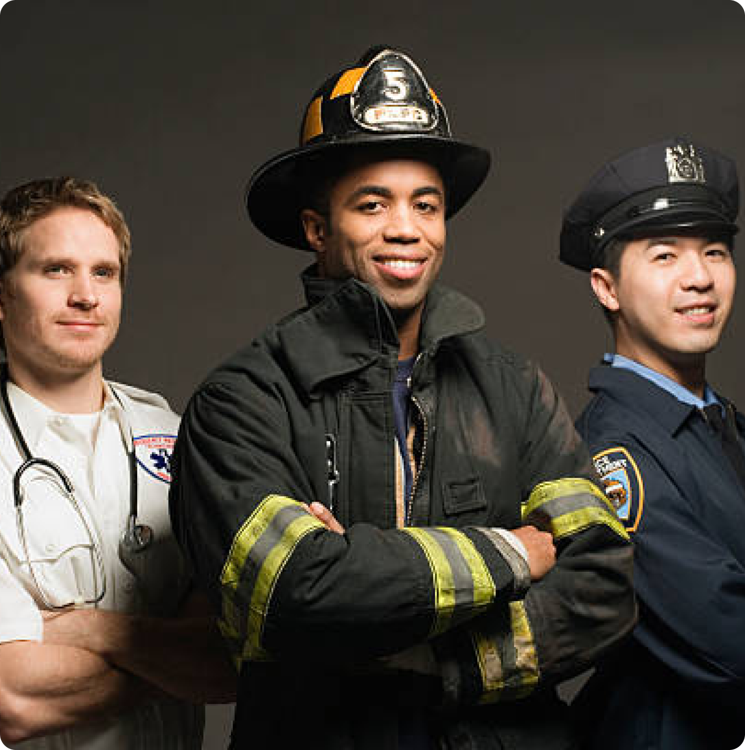 first responders, doctor, firefighter and police first responders, doctor, firefighter and police